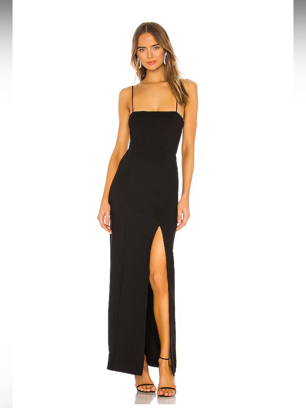 NBD Black Spaghetti-Strap Maxi Dress with High Front Slit